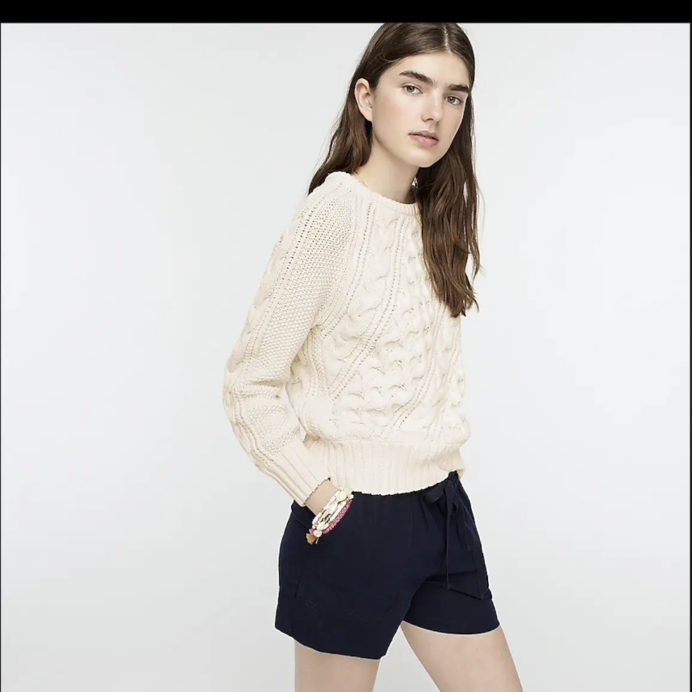 J. Crew White Diagonal Cable Sweater